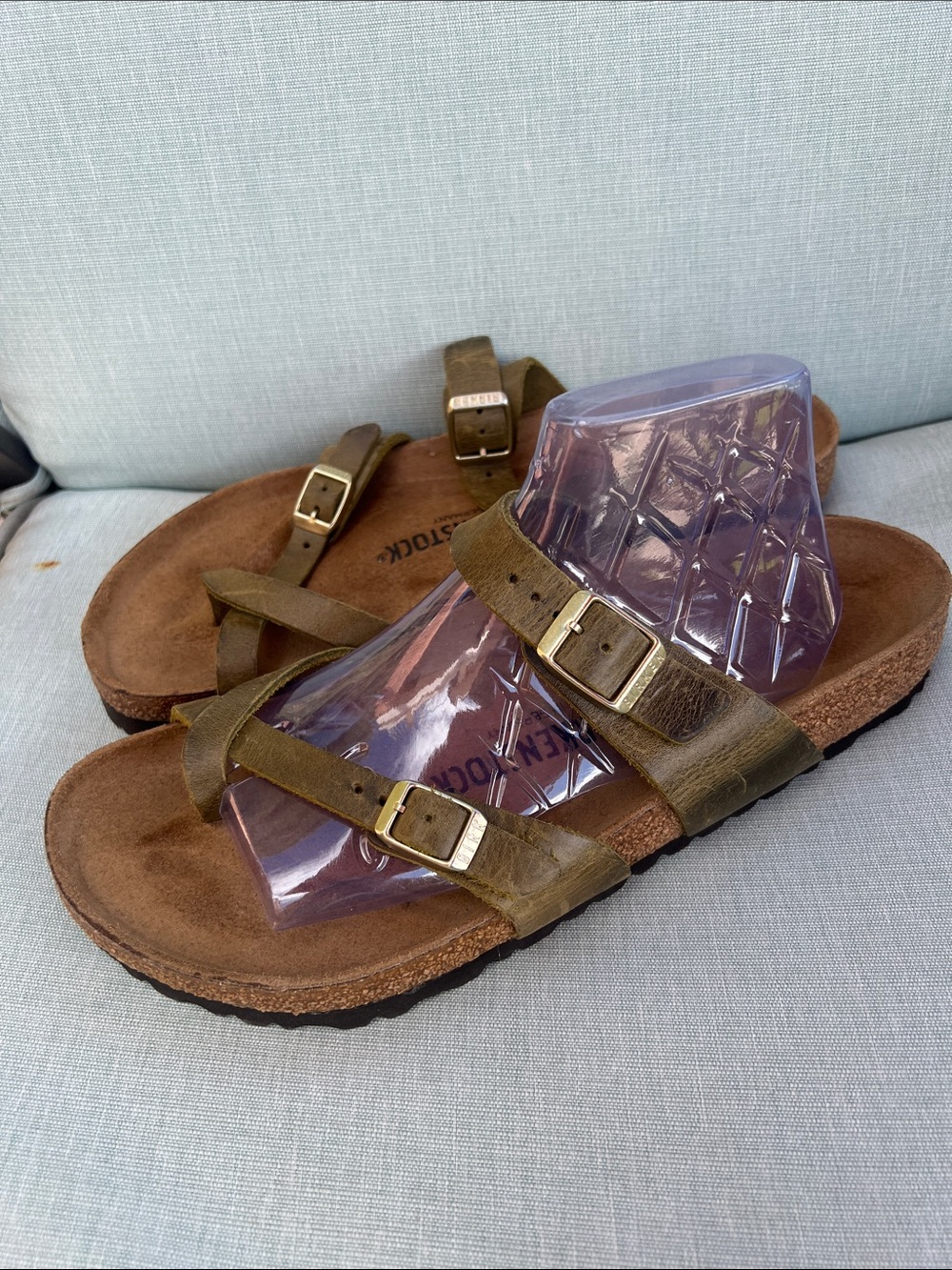 Birkenstock  Olive Green Leather Buckle Sandals sz EUC